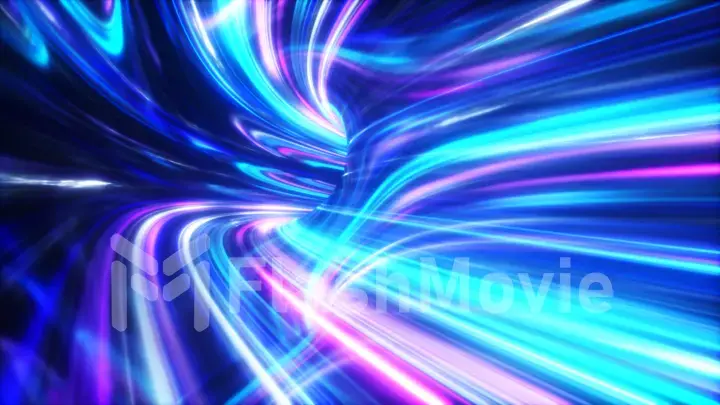 The speed of digital lights, neon beams moving through the tunnels of digital technology. Space time concept. 3d illustration