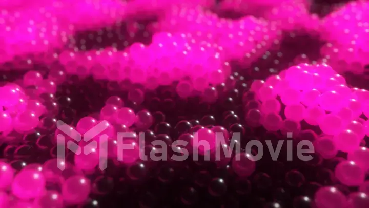 Dynamic glowing balls in purple color with abstract movements. 3d illustration