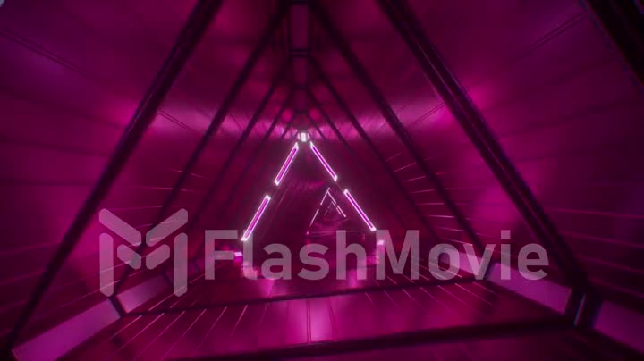 Flying through glowing neon triangles creating a tunnel, modern colorful lighting, 4k loop animation