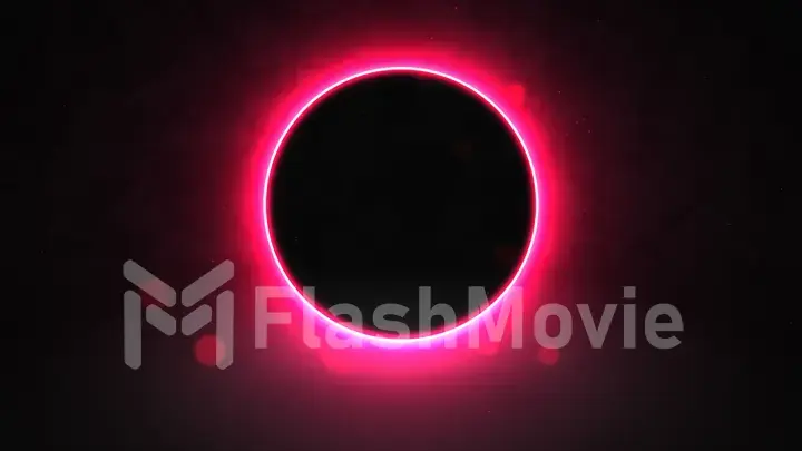 Purple neon luminous abstract ring on a black background with copy space