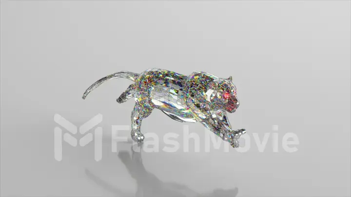 Running diamond tiger. The concept of nature and animals. Low poly. White color. 3d illustration