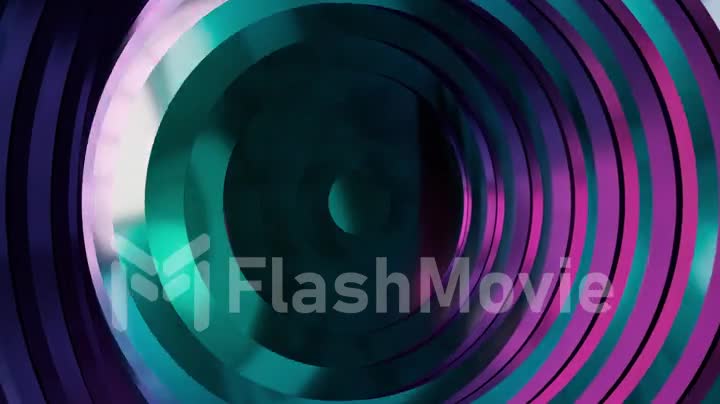 Abstract pattern of circles with the effect of displacement. Modern ultraviolet blue purple neon light. Clean rings animation. Abstract background for business presentation. Seamless loop 4k 3d render