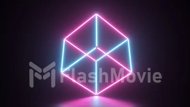 Abstract glowing neon lines creating a cube, blue red spectrum, fluorescent ultraviolet light, modern colorful lighting, 3d illustration