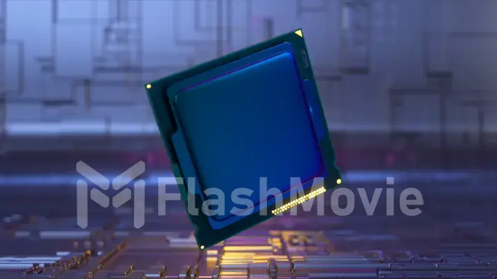 AI concept. The back of the chip. Blue neon light. Close-up. CPU. Abstract background. Computer.