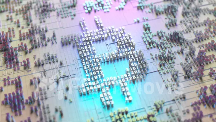 Bitcoin logo in the form of a microcircuit. Cryptocurrency transactions. Blockchain. Gray blue color. 3d Illustration