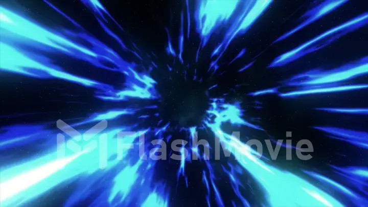 3d illustration with wormhole interstellar travel through a blue force field with galaxies and stars, for a space-time continuum background