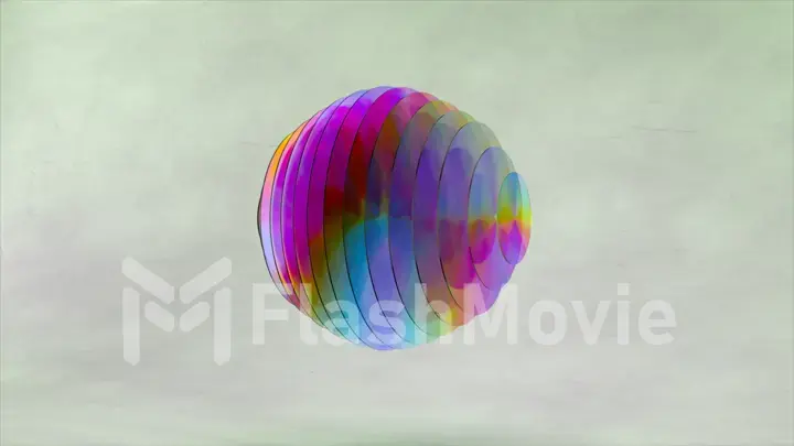 Abstract concept. Flat transparent disks form a sphere. The wave changes the color of the disks. Rainbow. Separation.