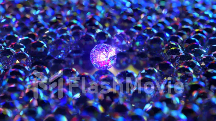 The concept of rarity and uniqueness. Large glowing diamond sphere surrounded by small diamond spheres. 3d Illustration