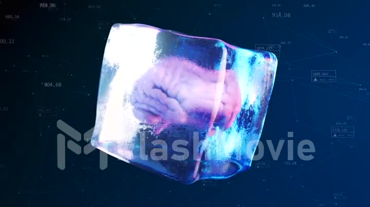 Frozen human brain inside a rotating ice cube
