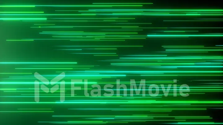 Abstract directional neon lines geometric background. Data flow. Optical fiber. Explosion star. 3d illustration motion effect. Green technology light spectrum, fluorescent light.