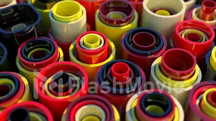 Abstraction concept. The pipes are stacked one inside the other. Red, yellow, beige color. 3d illustration