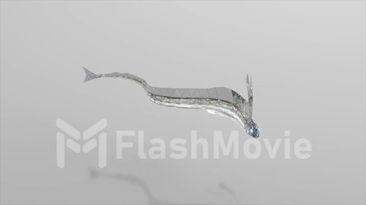 Diamond Hairtail fish swims. The concept of nature and animals. Low poly. White color. 3d animation of seamless loop
