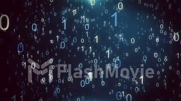 Animated background featuring a particle rain of binary numbers falling simulating the matrix effect. 3d illustration
