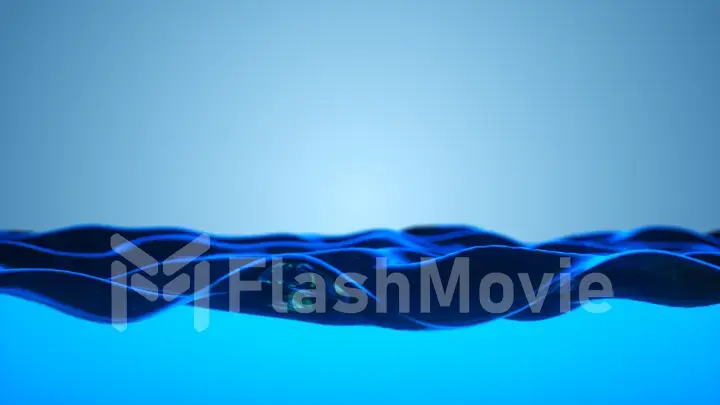 A beautiful water surface moves upward in waves. Clear blue water fills the screen. 3d illustration