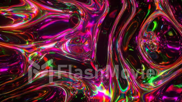 Colorful abstract animated background. The movement of a transparent multi-colored glass surface. Active movement of the liquid effect. Conceptual art. Rainbow gradient. 3d illustration
