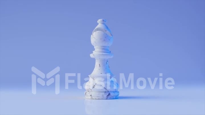 Game concept. The white marble chess bishop crumbles into diamond particles. 3D animation of a seamless loop.