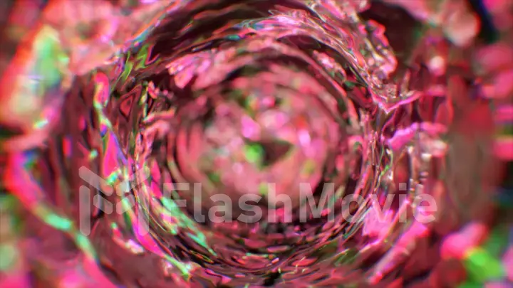 Swirling water funnel in neon lighting. Round water tunnel. Pink color. 3d illustration