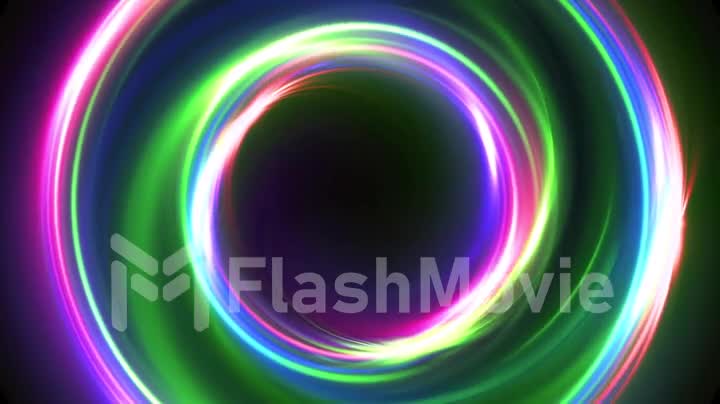 Abstract multicolor seamless loop neon background luminous swirling Glowing circles