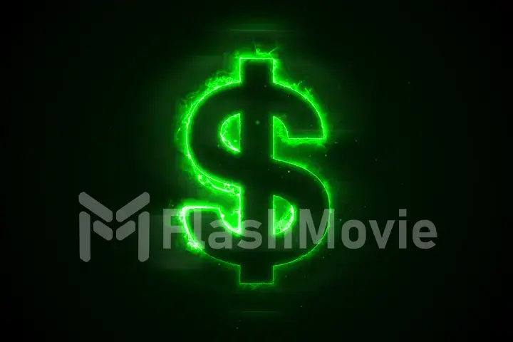 3d illustration of burning a dollar on a black background with a green flame