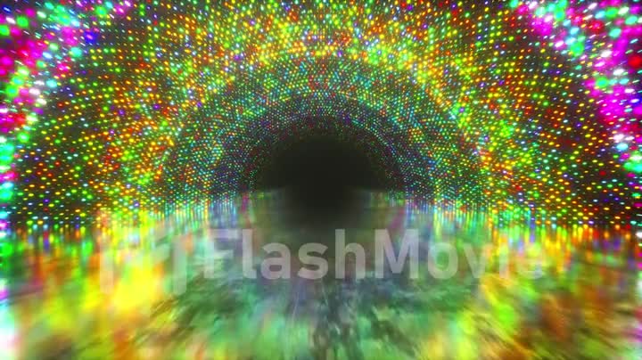 Bright light tunnel of luminous multi-colored dots