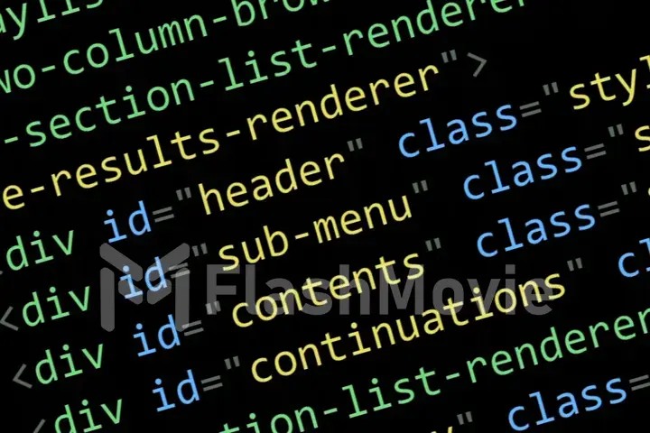 HTML code on the computer screen on a black background