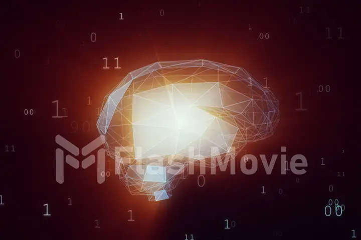 Digital artificial intelligence brain in cloud of binary data 3d illustration