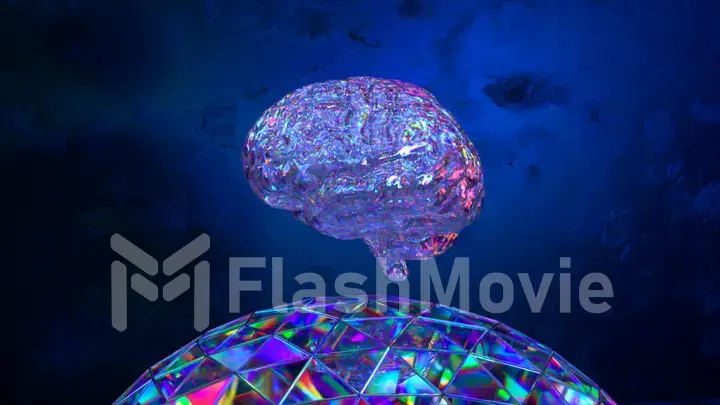 Abstract concept. The diamond brain melts and spreads over the diamond sphere. 3d illustration
