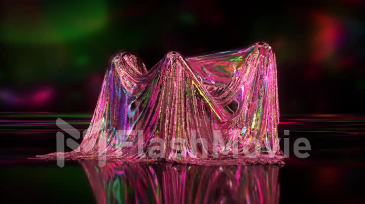 The capsules move randomly under the shiny fabric. Abstract background. Pink green color. 3d animation of seamless loop