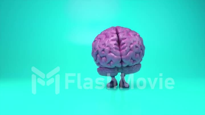 Dancing brain on a colorful turquoise background. Artificial intelligence concept. 3d animation of a seamless loop