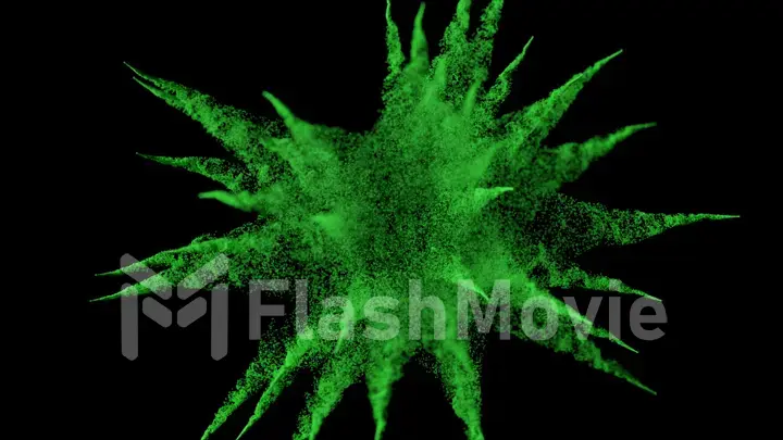 Explosion of beautiful green balls in super slow motion on an isolated black background. 3d illustration