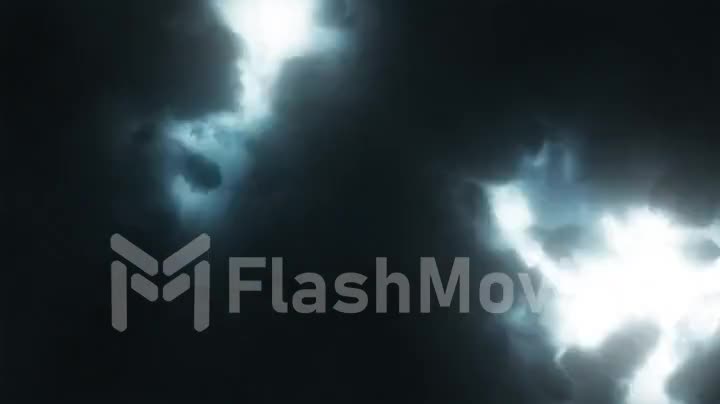Brightly sparkling lightning breaks through the dense storm clouds in the night. Epic lightning flashes in the sky without rain.. Seamless loop 3d render