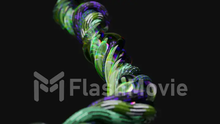 Wires and ropes randomly move, twist and unwind on a black background. Green and purple neon color. Wave.