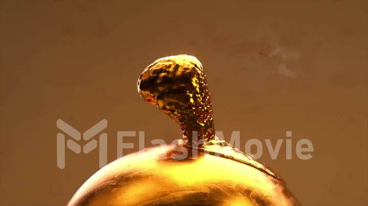 The gold brain melts and spreads over the gold sphere. Abstract background. 3d animation of seamless loop