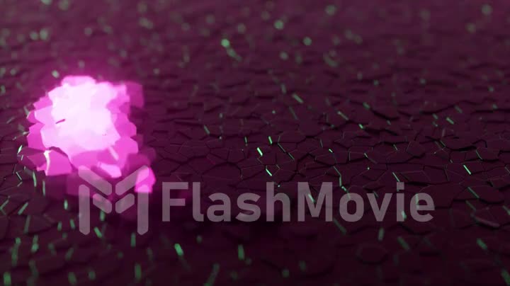 A luminous living object moves in a circle under the tile. Pink purple neon color. 3d animation of seamless loop