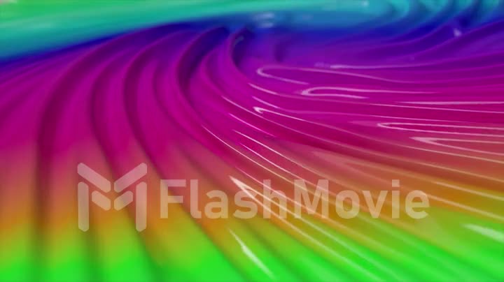Iridescent liquid surface swirls in the center. Creases and ripples on a glossy surface. Rainbow abstract background.