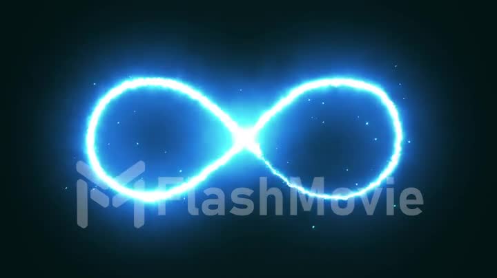 Animation appearance of infinity shape from fire on dark background