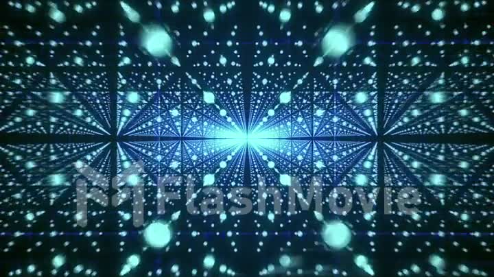Abstract background. Matrix of glowing stars with illusion of depth and perspective. Abstract futuristic space background.