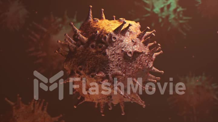 Healthcare concept. Virus cell. Viral infection Coronavirus. Pathogenic cells. Pandemic. 3d animation of seamless loop