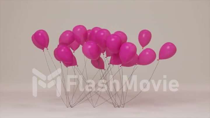 Holiday concept. Pink inflatable balloons move randomly in groups. Celebration. Party. 3d animation.