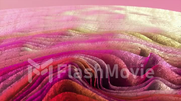 Abstract concept. Texture of lacy pink purple fabric for background. Waves on the fabric. Drapery. 3d animation