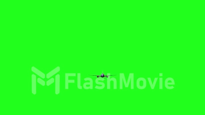 Computer rendering of the flying jumbo jet plane with green screen.