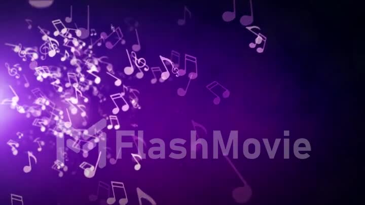 Floating musical notes on an abstract purple background with flares