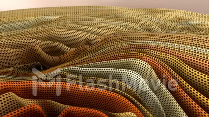 Abstract background. Beige brown fabric with polka dot print. The folds of fabric ripple. Waves on fabric. 3d animation