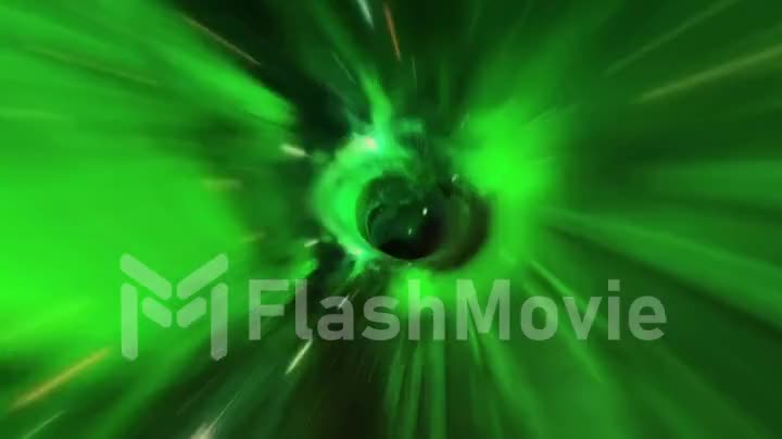 Magic green wormhole - a twist in outer space flight into a black hole
