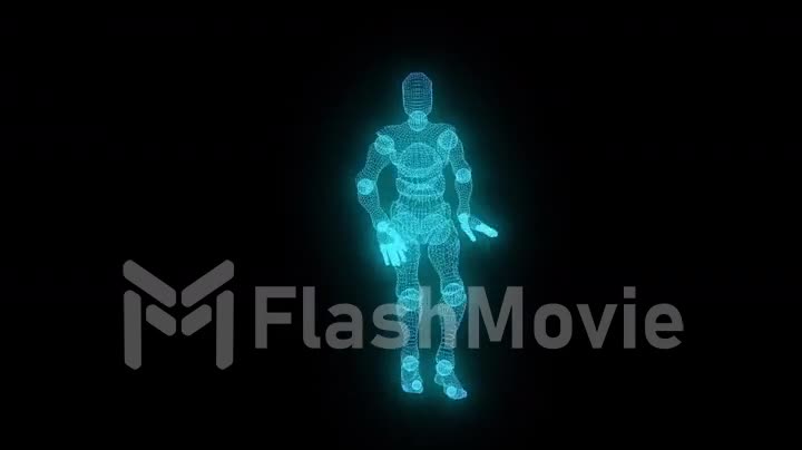 Dancing blue glowing character on a black isolated background