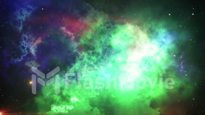 Flying into a colorful and dynamic nebula in the outer space 3d animation