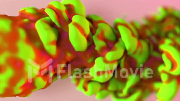 Abstract concept. Thick green red smoke in the form of a ball moves and leaves a colored trail behind it. 3d animation