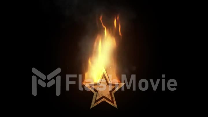 Burning metal star fire isolated on a black background, symbol