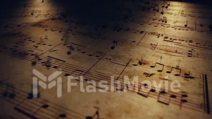 Atmospheric music background with notes on old brown paper