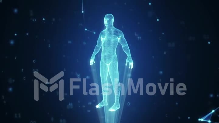 Human hologram from points and polygons in a cloud of binary code and connections